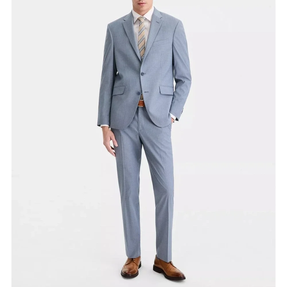 Kenneth Cole Reaction Men's Pinstripe Slim-Fit Techni-Cole Suit Blue 38S 30W 30L